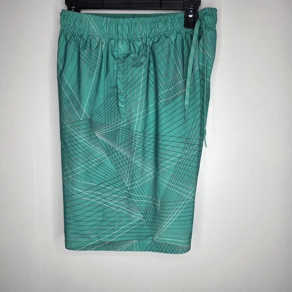 Nike Mens Large Green Volley Swim Shorts Oversized Swoosh Logo Lined Breaker